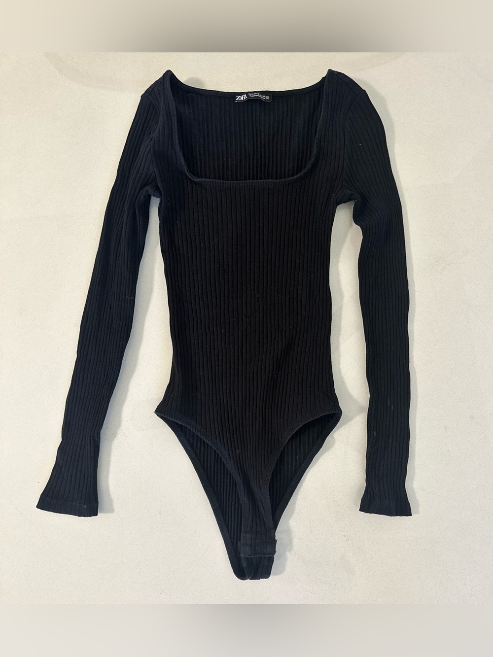 Zara Black Ribbed Square Neck Bodysuit Size S